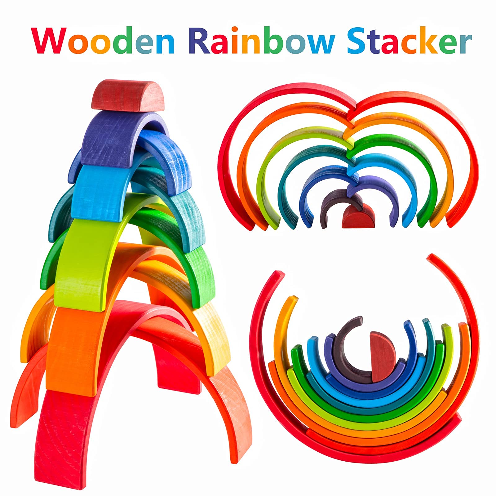 Amazon.com: MERRYHEART Wooden Rainbow Stacking Toy - 12 Pieces